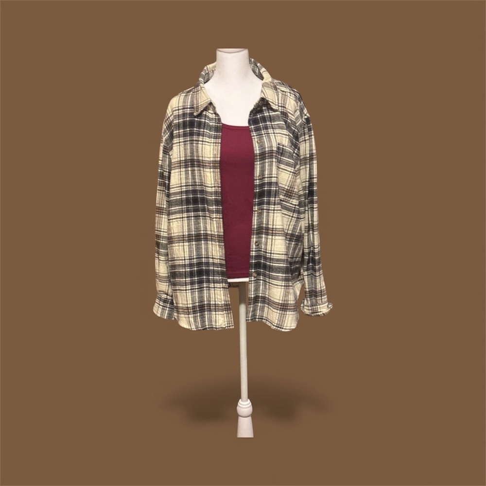 Flannel Love Tree Plaid Shirt with Red Accent